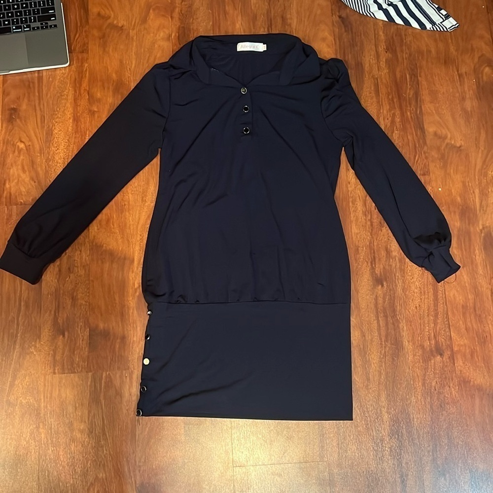 size M black long sleeve Allegra K mini dress with button detail